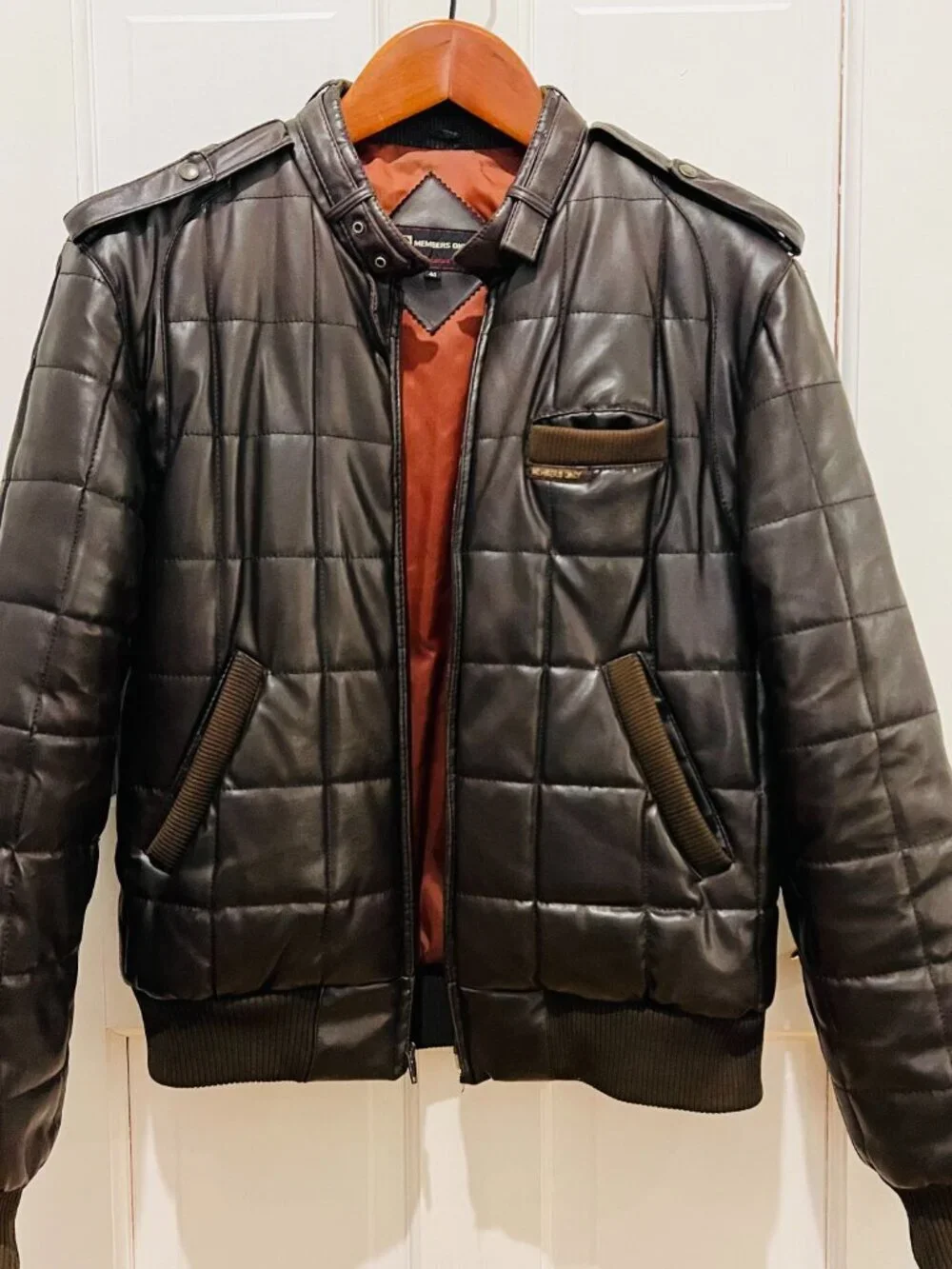 Members Only Leather Cafe Racer Jacket Men 40 VTG 80s Brown Quilted